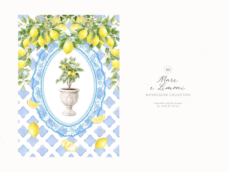 Collection de cliparts été aquarelle citron italien et bord de mer image 10