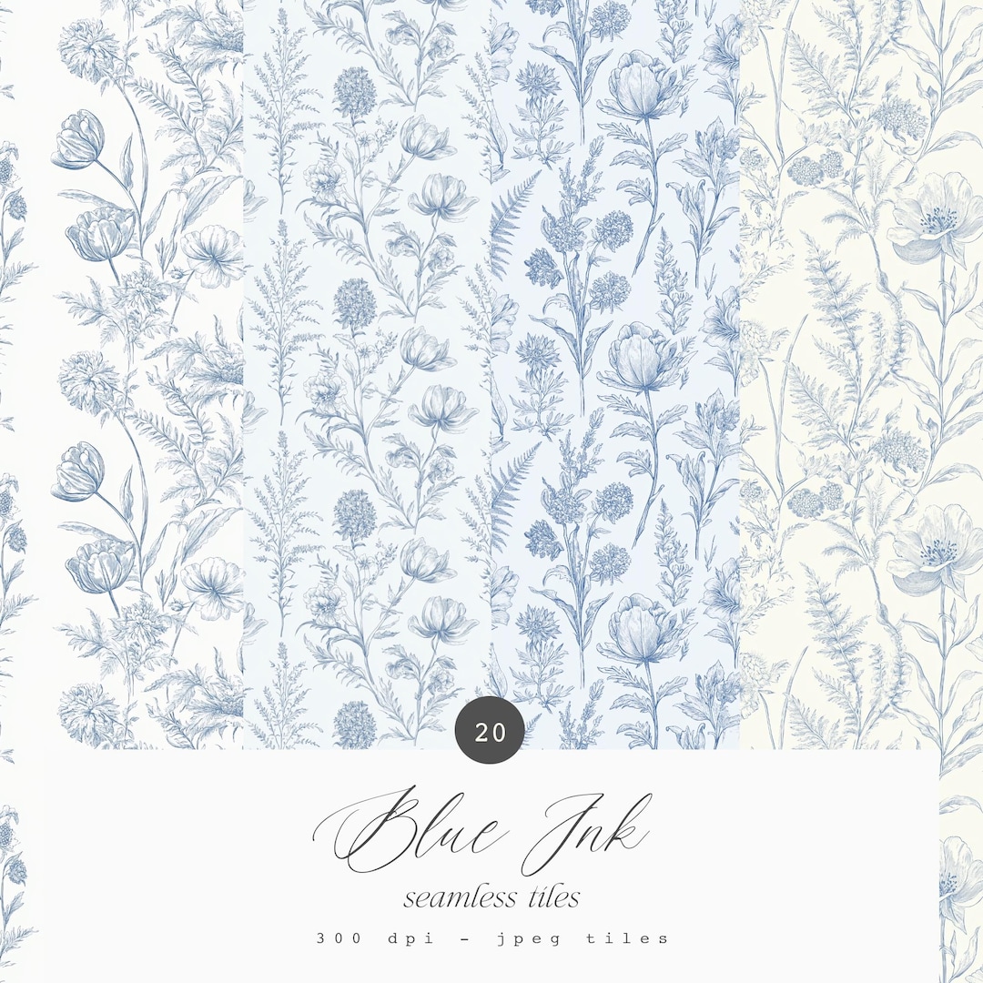 Ink Blue Pattern Blue Ink Chinoiserie Seamless Pattern Collection - Blue Toile Seamless ...