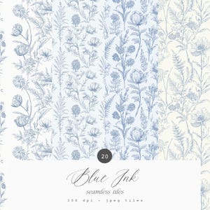 Blauwe inkt chinoiserie naadloze patrooncollectie - blauwe naadloze toile-patronen - blauwe vintage bloemenpatronen - scrapbooking