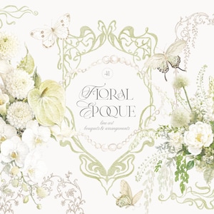 Colección de imágenes prediseñadas florales de follaje vintage - Flores Art Nouveau - Operacore
