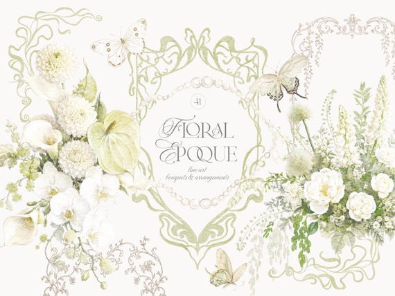 Vintage Greenery Floral Clipart Collection - Art Nouveau Florals - Operacore