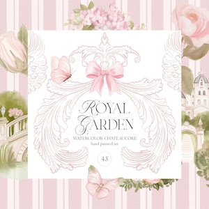 Clipart aquarel Rose Chateau - Pink Rose Chateaucore Clipart - Grandmillennial - Dusty Rose - Royal Garden Clipart - Kasteel Clipart