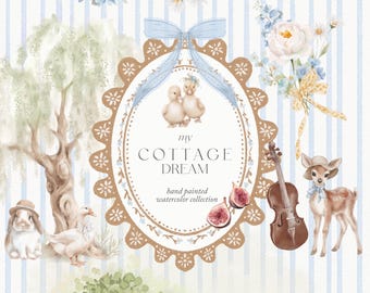 Watercolor French Cottagecore Hand Painted Clipart Collection - NOT AI