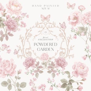 Collezione di clipart floreali Dusty Rose con acquerello e linee vintage - Non AI