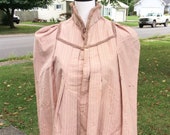 Victorian Antique 1880s Pink Striped Bustle Cape, 1800s Vintage Women 39 s Clothing, Taffeta Puffy Sleeved Mantle, Steam Punk, Bustle Era