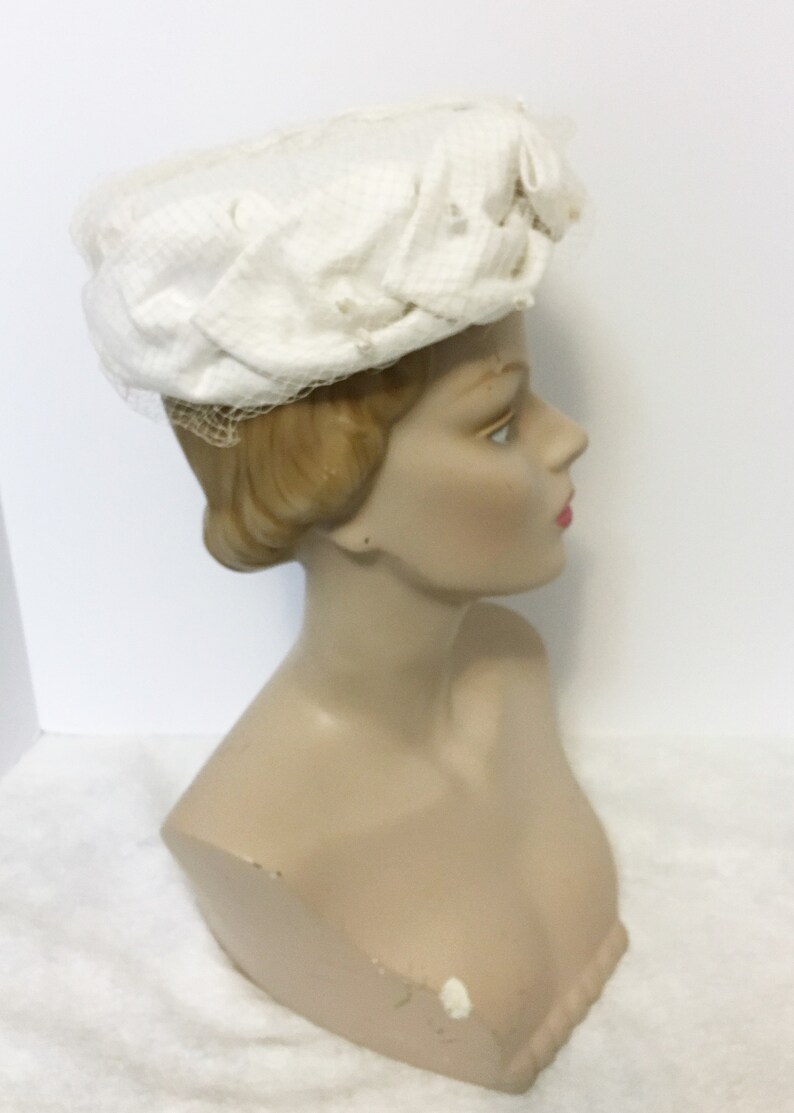 1960s Vintage White Pillbox Hat with Chenille Dotted Veil Etsy