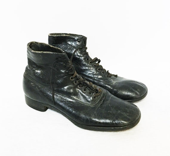 1930s Vintage Men's Black Boots, High Top Shoes fr