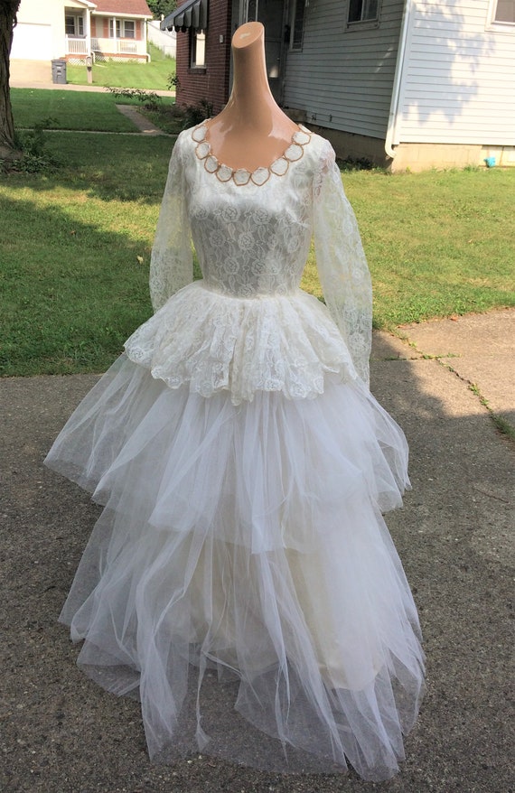 1950s Vintage Tulle And Lace Wedding Dress With Seed Pearl Etsy