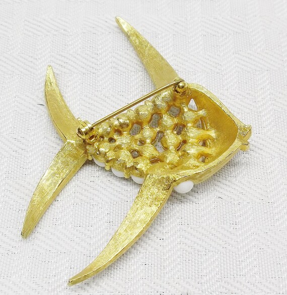 1960s Vintage Figural Fish Brooch Gold Tone with White Beads 60s Novelty Broach Mid Century Women/'s Jewelry Kitsch Rockabilly Pin Gift