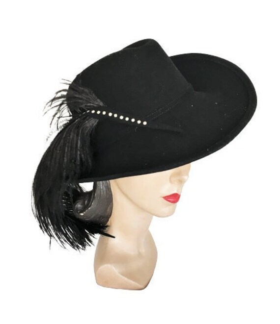60s 70s Vintage Black Felt Fedora Hat 