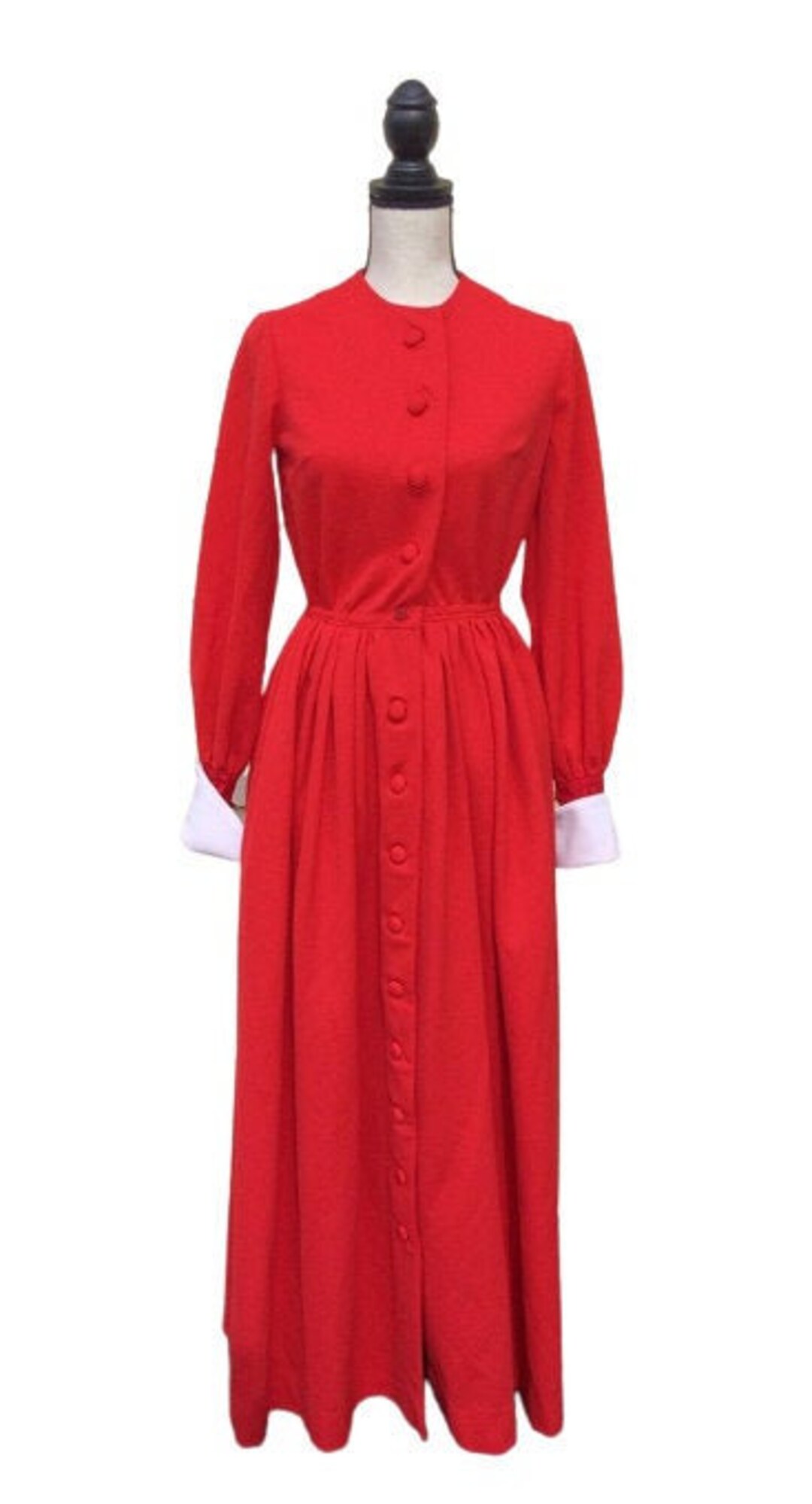 1970s Vintage Red Polyester Maxi Dress With White Turned Back - Etsy