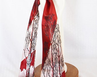 Early 50s Vintage Wide Necktie by Towncraft Burgundy Tree Print Timber Poplar