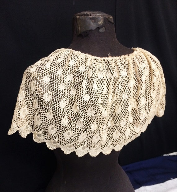 Antique Vintage Crocheted Lace Ecru Bertha Collar