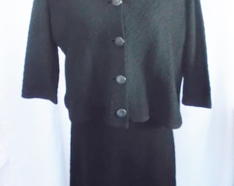 Clearance 50's 60's Vintage Black Knit Dress and Jacket Combo Large XL Koldin Original 38-42 Bust