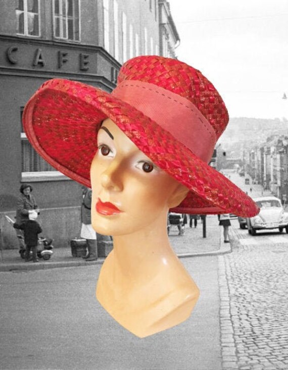 Rust Color Cellophane Straw Wide Brim 