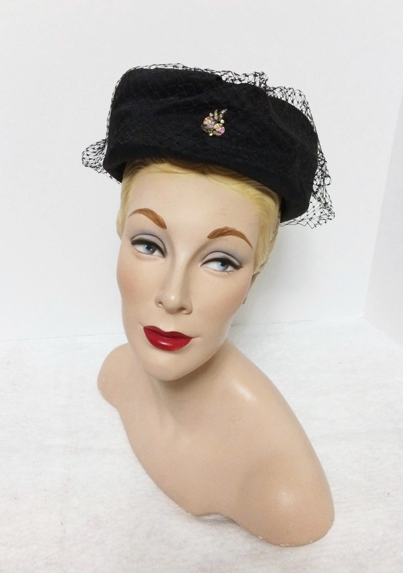 1960s Vintage Black Pillbox Hat With Netting and Aurora Etsy