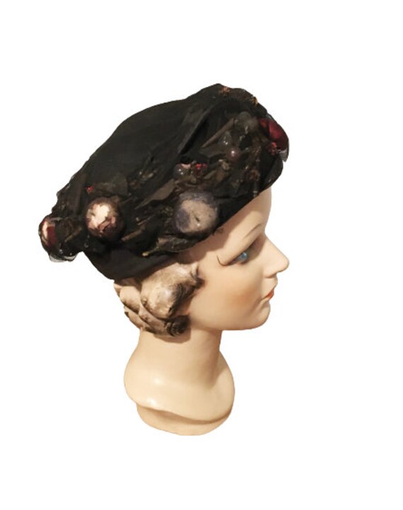 1910s 1920s Vintage Black Silk Toque 