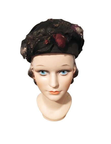 1910s 1920s Vintage Black Silk Toque 