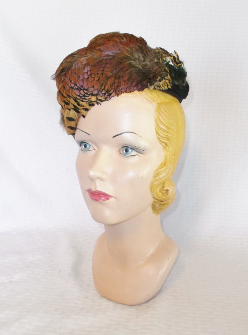 1930s Vintage Pheasant Feather Tilt Toque Hat Etsy