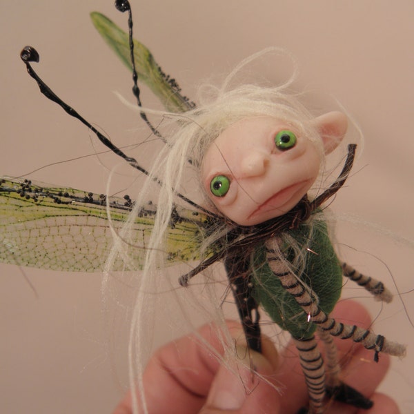 ooak pose-able tiny green BUG pixie FAIRY (12 ) art doll by DinkyDarlings