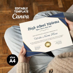 High School Diploma, Home School Diploma, Diploma Template, Diploma Replica Template, Canva Editable, Printable Certificate With Seal