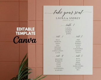 Minimalist Wedding Seating Chart Template, Wedding Table Numbers, Seating Chart Wedding, Wedding Welcome Sign, Wedding Decorations