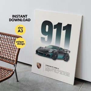 Affiche Porsche, affiche Porsche 911, cadeau pour les amateurs de Porsche, art mural Porsche, art mural masculin, cadeau pour lui, cadeaux pour petit ami