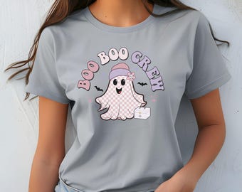 Halloween Ghost Nurse Shirt, Retro "Boo Crew" Tee