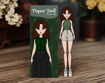 Printable Mix and Match Outfits Green Paper Doll Dress-Up Set | Digital Download