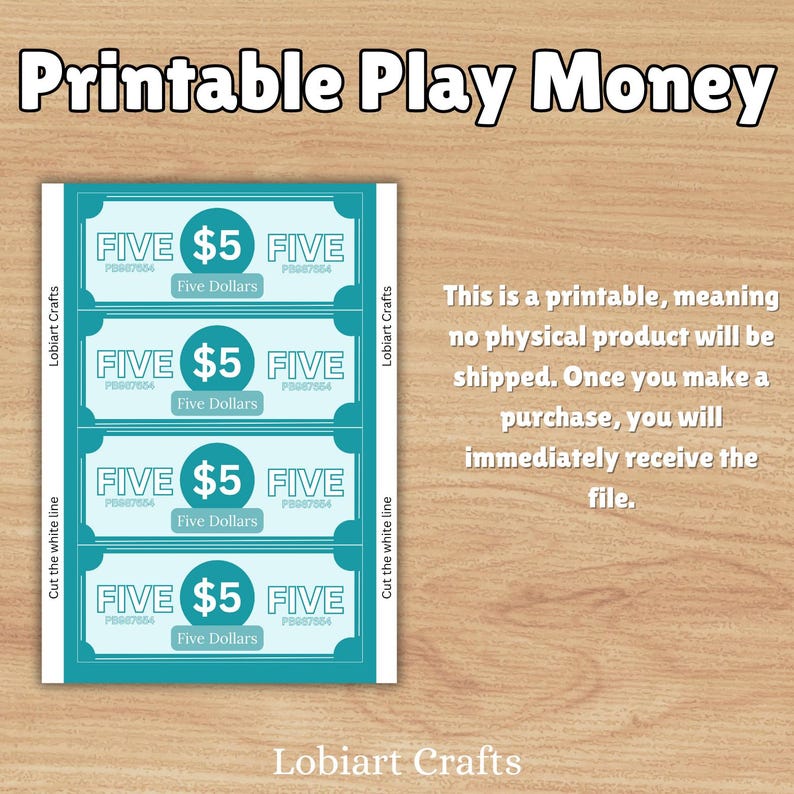 Play Money Printable for Kids - Etsy
