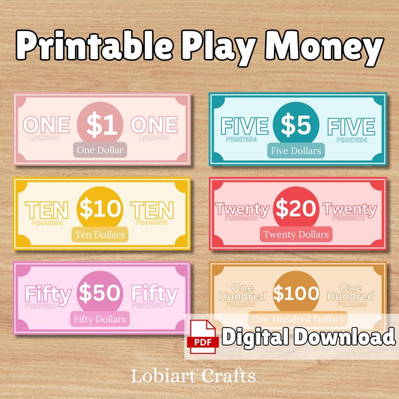 Play Money Printable for Kids Etsy