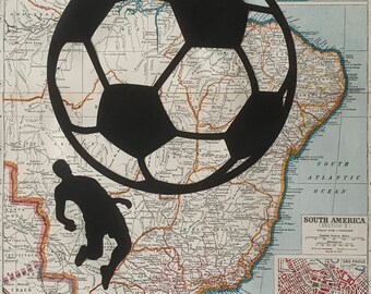 Futbol is Life - Male Version - Collage Map Artwork - 1924 South America Map - Home Decor Soccer Sports 16x20 Double Matted Ready to Frame