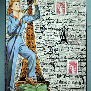 ARTWORK. A Mechanic in Paris. Recycled MapArt using a 1920 Map of France
