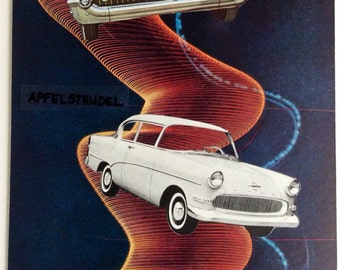 Cars. Art collage. Vintage cars. Vortex. Retro cars. Retro art. Home decor. Gift for him or her. Whimsical art. Fantasy art