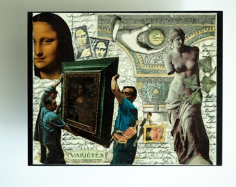 Paris Louvre Mona Lisa Venus von Milo Art Collage. Ein Fest fürs Leben, Hemingway, Paris-Karte, Geschenk für sie oder ihn, Vintage Retro schäbigen Chic