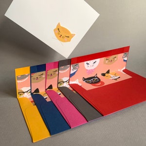 Boîte de 10 articles de papeterie fabriqués à la main - Cartes Cattitude avec enveloppes lignées / Chats / Cadeau pour hôtesse d'accueil / Qualité artisanale