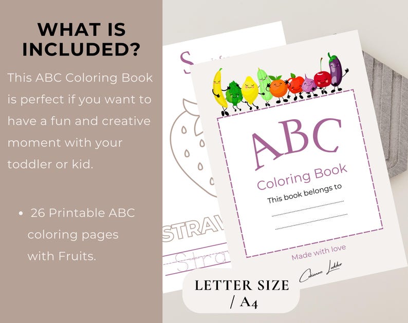 Printable ABC Alphabet Book Baby First ABC Book Fruit Kids Coloring ...
