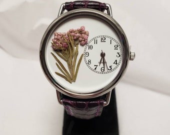 Pale Purple Rice Flower Women's Watch, Flower Wrist Watch, Pressed Flowers, Watch for Women, Garden, Nature