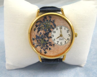 Women's Watch, Flower Wrist Watch,Pressed Flowers, Queen Anne Lace Watch