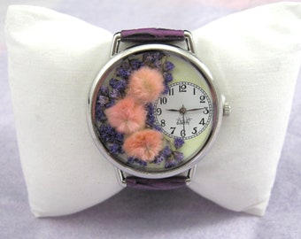 FLOWER WATCH,Pressed Flower Watch,Dried Flower Watch,Pussy Willow Watch,Baby Breath Watch