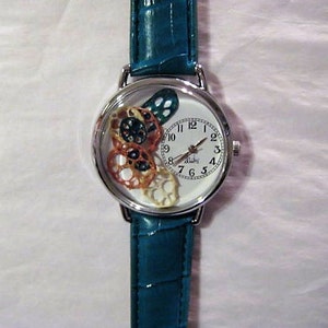 Womens Watch, Pressed Flower Watch, Turquoise Ladies Watch, Water Lily, SteamPunk Jewelry, Gardener Gift