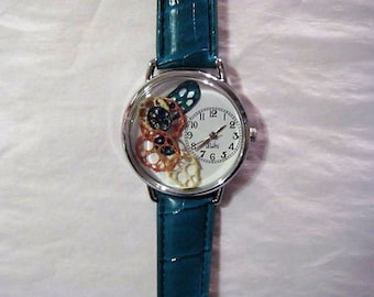 Womens Watch, Pressed Flower Watch, Turquoise Ladies Watch, Water Lily, SteamPunk Jewelry, Gardener Gift