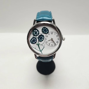 Turquoise Ladies Watch, Womens Watch, Pressed Flower Watch, Water Lily, Gardener Gift, Gift For Flower Lovers, Flower Watch