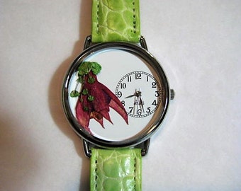 Women's Watch, Fuchsia with Baby's Breath, Pressed Flower Watch