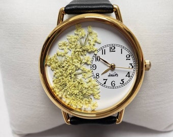 Flower Watch, Pressed Flower Watch, Queen Anne Lace, Gardener Gift, Botanical, Nature