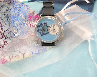 Pressed Flower Watch,Women's Wrist Watch,Queen Anne Lace,Farewell Gift