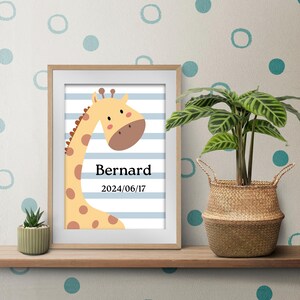 Giraffe Kinderposter Digitaldruck, Safari Kinderzimmer Poster, Wandbild Kinderzimmer, Kinderbild mit Name, personalisiert