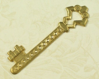 6 Raw Bare Naked Brass Skeleton Key Charm Jewelry Finding 734