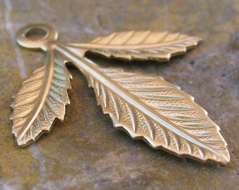 6 Raw Bare Naked Brass Leaf Charm Drop Botanical Jewelry Finding 1147