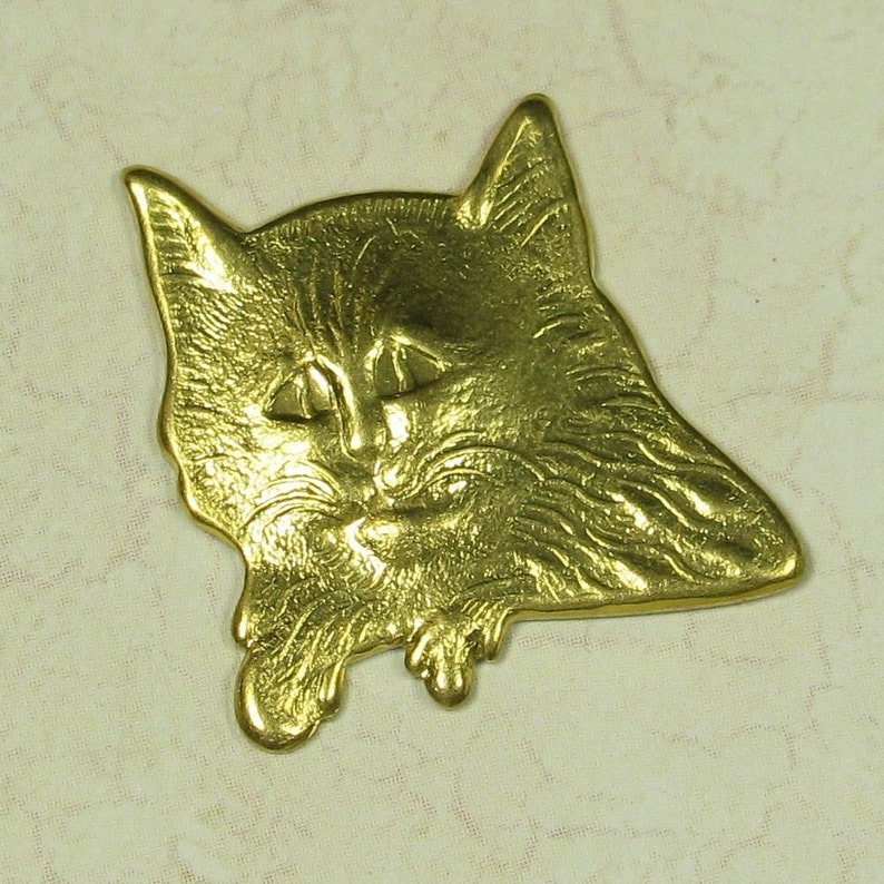 6 Raw Bare Naked Brass Kitty Cat Metal Stamping Jewelry Finding 811 image 1